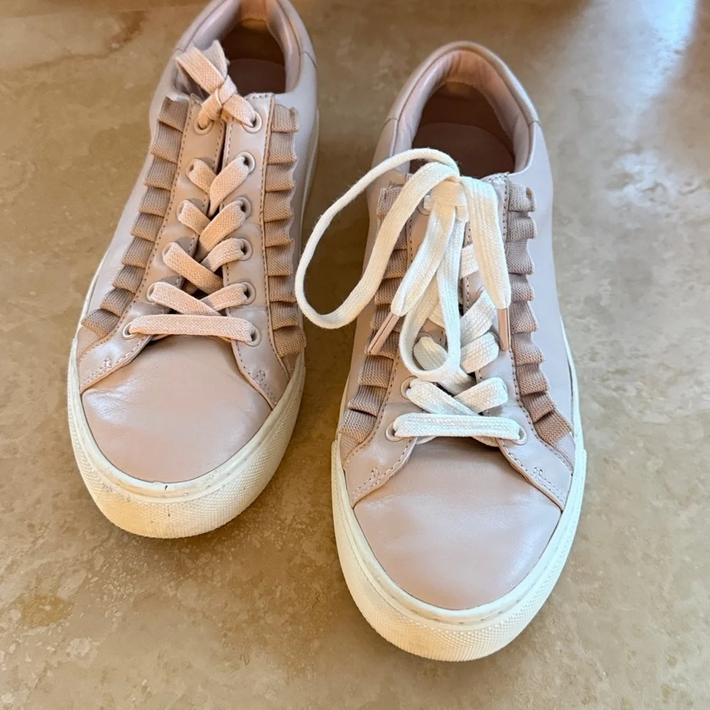 TORY BURCH RUFFLE SNEAKER Pink Leather Size 7.5